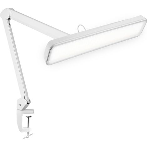 Lampe de bureau – 2 500 lumens, 30 W, abat-jour large de 55,9 cm, 4 niveaux de luminosité, lampe LED pour table de manucure, loisirs créatifs, établi, bureau (Non-CCT avec Pince, Blanc) (1/2)