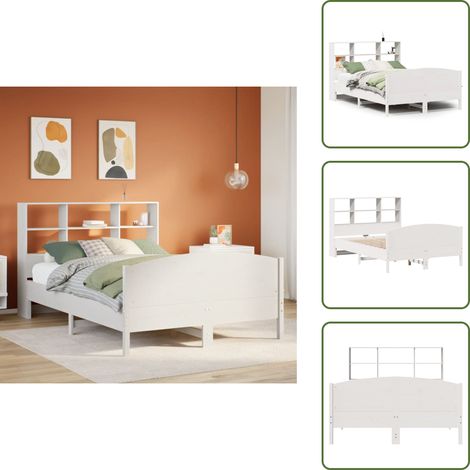 Letto con pediera - vidaXL Letto Libreria senza Materasso Bianco 160x200 cm Legno di Pino - Letto in legno