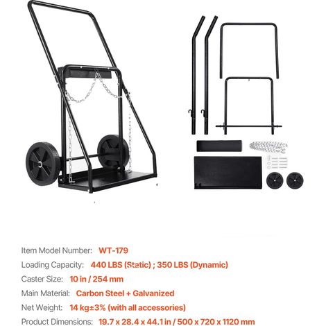 Chariot de Cylindre de Soudage, Capacité de Double Cylindre, Conception Robuste de Support de Charge, 440 lbs 10inch (1/2)