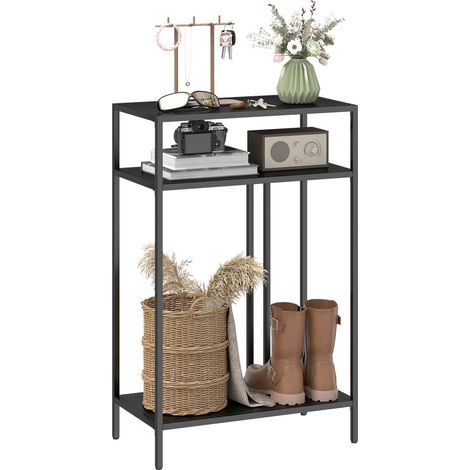 Entrée et petits espaces : optimisez votre organisation avec cette table console étroite 3 étagères en acier noir 55 cm (1/5)
