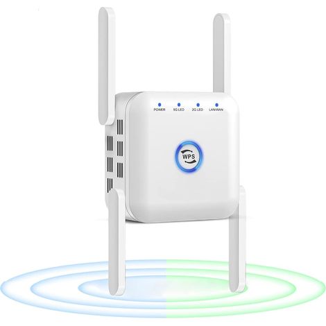 Amplificador de señal WiFi, repetidor WiFi 5G, amplificador WiFi 2.4G, enrutador amplificador de señal WiFi, amplificador de Internet WiFi de largo alcance de 1200 Mbps, blanco (1/5)