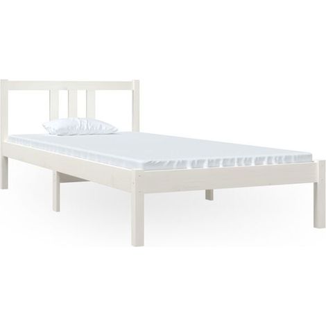 Cadre de lit (matelas non inclus), bois massif blanc, 90 x 200 cm (1/5)
