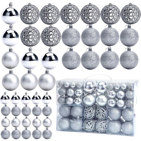 Set di decorazioni natalizie CREA, 100 pezzi, decorazioni per albero di Natale per matrimoni, festività, decorazioni natalizie per interni ed esterni (argento) (1/5)