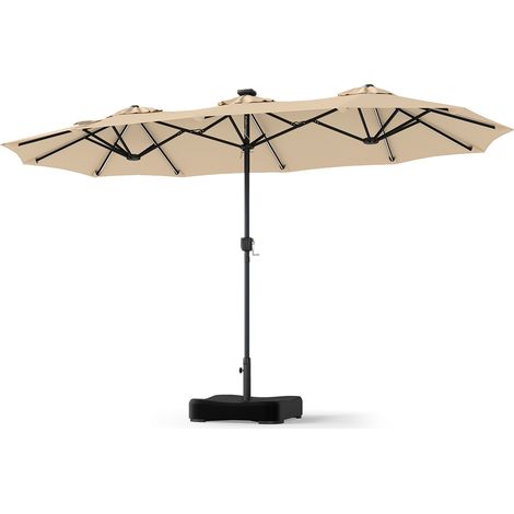 2 x 4 M Parasol de Jardin Double Face, 108 Lampes LED, Pied Lesté Inclus, 12 Baleines Robustes, Manivelle Pratique, 3 Aérations, Piscine, Cour, Beige (1/5)