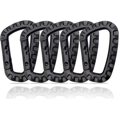 Lot de 5 mousquetons en plastique - Noir - En forme de D (1/4)