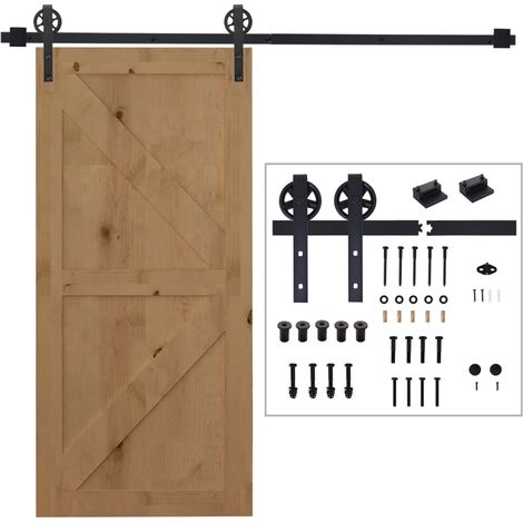 Schiebetüren-Beschlagsatz 200 cm Komplett-Set mit Schiene, Rollen, Stoppern, Bodenführung und Schrauben, Kohlenstoffstahl, Schwarz