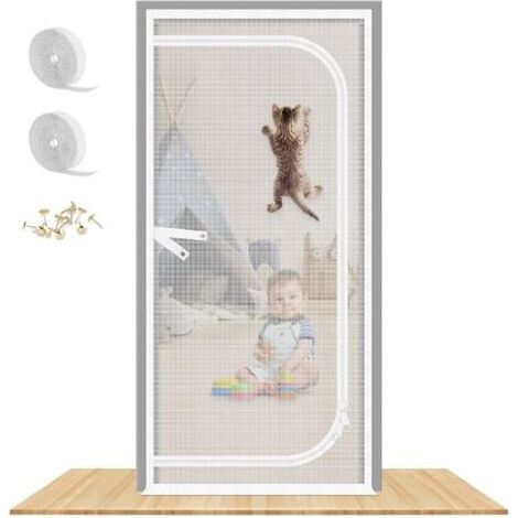 Kaelt - Reinforced Cat Screen Door, 90X210CM Heavy Duty Pets Proof Screen Door with Bilateral Zipper, Prevent Dogs Cats Running Out from Home, Bedroom, Living Room, Kitchen Patio Door (1/5)