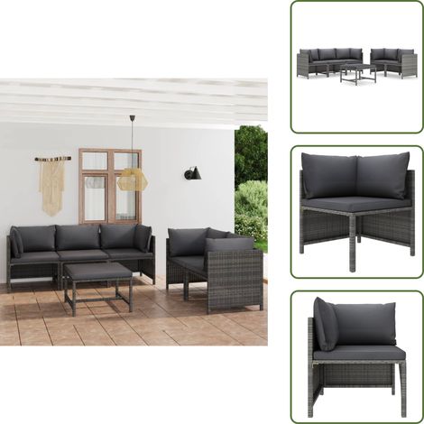 Salon de jardin 6 pcs avec coussins Résine tressée Gris - Salon De Jardin - Mobilier De Jardin - Set De Salon - Meubles De Jardin - Table Basse (1/5)