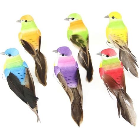 6 Stück Künstliche Federvögel aus Federmaterial Bunte Kleine (1/5)