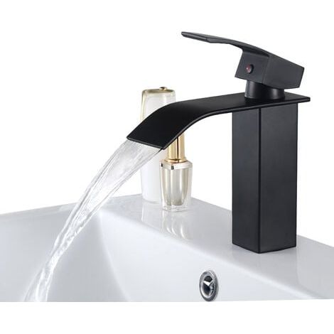 MINE Mitigeur Robinet de Lavabo Cascade Noir Moderne Mitigeur Robinet Salle Bain pour Vasque à Poser Robinetterie Convient pour un Lavabo Encastré (1/5)