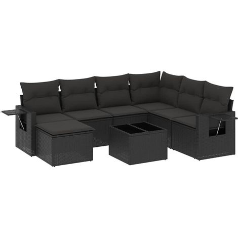 Maison Exclusive - Set Divani da Giardino con Cuscini 8 pz Nero in Polyrattan (1/3)