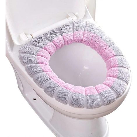 Ensemble de housse de siège de toilette, tapis de toilette universel doux, chaud et lavable pour salle de bain, rose (1/5)