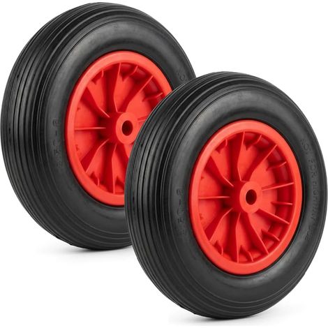 2 Ruote per Carriola 3.50-8, Pneumatici in Gomma Piena con Cerchione in Plastica,Poliuretano,Antipanne, Portata fino a 100 kg, Nera e Rossa PU (1/5)