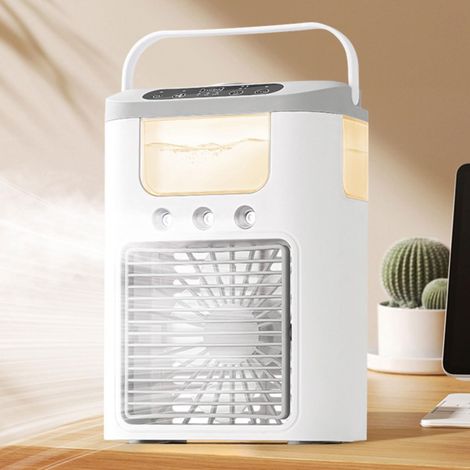 Ventilador portátil, funcionamiento silencioso, depósito de agua de 600 ml, 3 velocidades de viento, 3 niveles de intensidad de pulverización. (1/4)