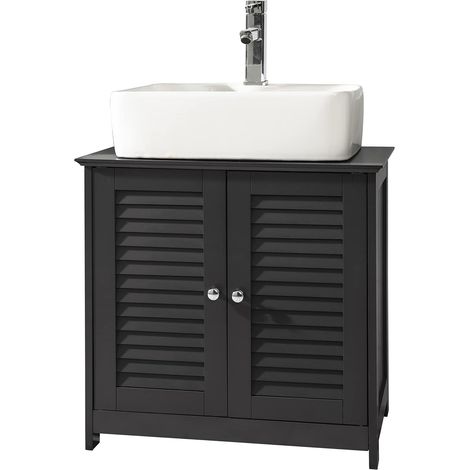 Sobuy – Meuble sous-lavabo 60x35x58cm – 2 portes – MDF laqué gris – FRG237DG – Rangement optimisé sous lavabo (1/5)