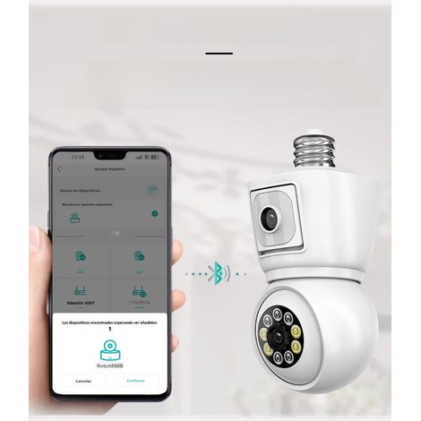 (4MP sans carte) Caméra de surveillance de type ampoule, double objectif, double écran, suivi automatique, vision nocturne. (1/4)