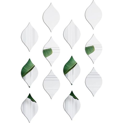 Lot de 12 autocollants muraux 3D en forme de gouttes d'eau en acrylique - Décoration de salon - Miroir acrylique - Argenté (1/5)
