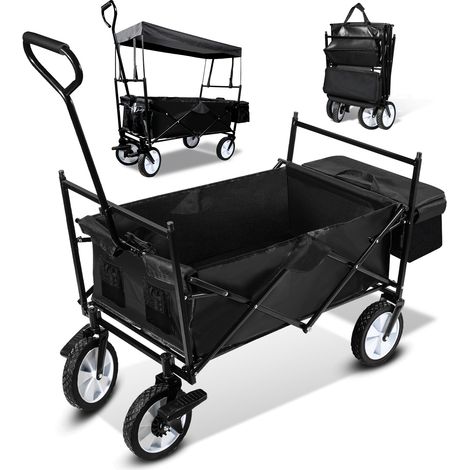 Jiubiaz Carro plegable, carro de jardín plegable con toldo desmontable, tejido Oxford, carro plegable portátil para la playa, el jardín, transporte