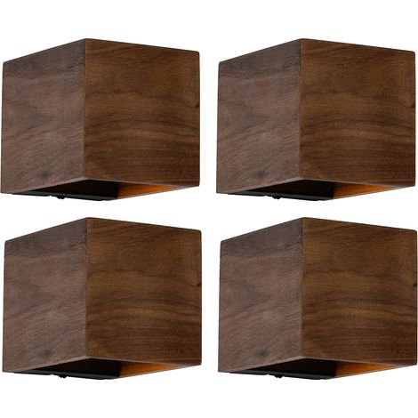 QAZQA rústico Set de 4 Lámparas de pared inteligentes madera nogal con WiFi G9 - Transfer /Acero Cuadrada Adecuado para LED Max. 1 x 2.5 Watt
