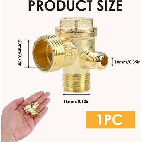 Clapet Anti Retour Compresseur 3 Voies Filetage 20 16 10mm Clapet Anti-Retour Piece pour Compresseur d'air de Soupape de Retenue 90 ° Mâle Fileté Pièces de rechange pour Outil de Tube de Raccord