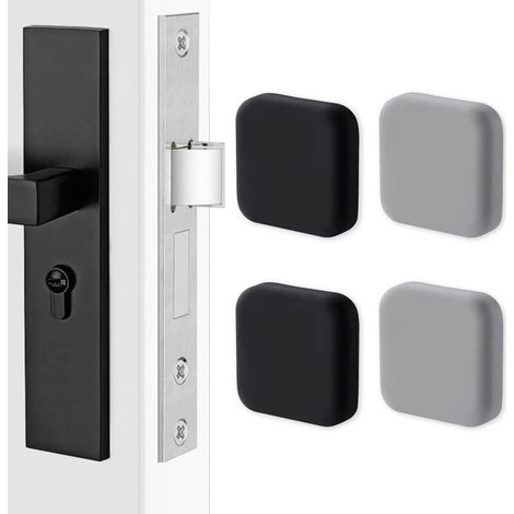 4 poignées de porte en silicone, protections murales carrées. Protection murale silencieuse pour poignées, butoir de porte tampon (noir x2, gris x2)