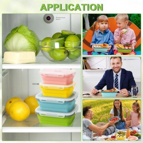 4 Boîtes Bento Silicone Pliable 800ml+1200ml + Couvercle, Lunch Box Rétractable Empilable Lave-vaisselle Repas Déjeuner Cuneary (1/5)