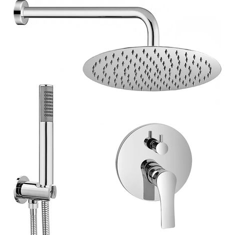 Set doccia cromo braccio 40 cm + soffione 20 cm + miscelatore e kit doccia Flat (1/5)