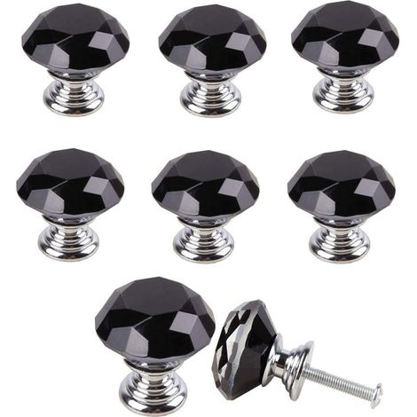 Poignée de meuble en forme de diamant de 30 mm, poignée en verre cristal pour tiroirs et portes de meubles, lot de 10 (noir)