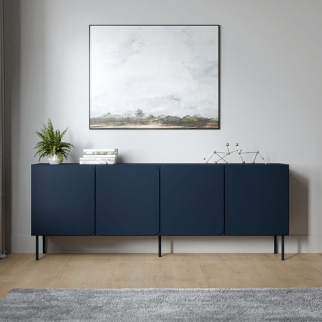 Credenza Canino, Sideboard 2 Einlegeböden, Flügeltüren, 4 Türen, 200x42x75h cm blau (1/4)