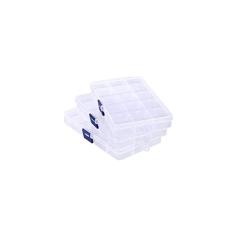 Boîte de rangement pour faux ongles, 3PCS boîte organisatrice avec 15 grilles et séparateurs, récipient vide en plastique transparent pour artisanat, couture, vis, collection de roches, accessoires de (1/4)