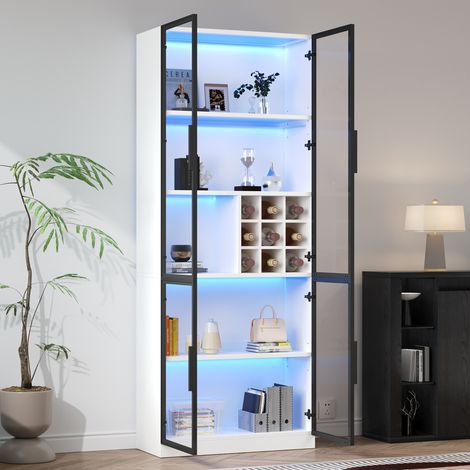 Vetrina 80 x 35 x 200 cm con LED, ante in vetro con cornice in alluminio, bianca HAVRYA (1/5)