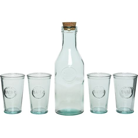 Botella y 4 vasos de cristal (1/3)
