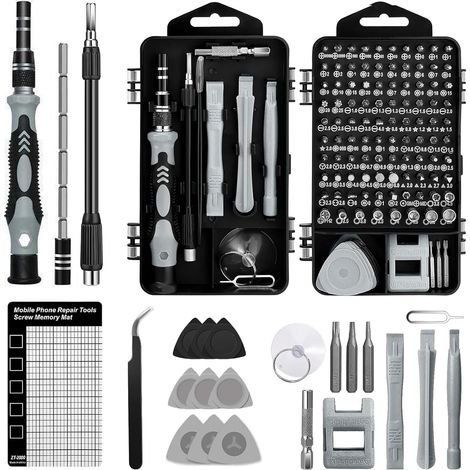 Kit Tournevis Precision Mini 122 en 1, Set Demontage PC Portable, Outils Réparation Mécanique Petit,Ensemble Réparer Informatique Professionnel pour Electronique,Smartphones,Tablettes,Lunettes,Montres (1/5)