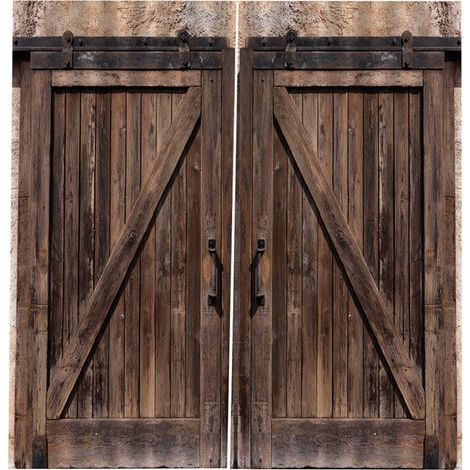 Akozon Rideaux Imprimés Semi-Transparents pour Salon et Chambre à Coucher, Conception de Porte de Grange en Grain de Bois 3D, Traitements de Fenêtre élégants (170 200cm) (1/5)
