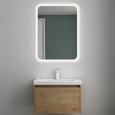 Mai & Mai Badmöbelset Badezimmermöbel Kerneiche Waschbeckenunterschrank 60 cm mit Waschschbecken aus Mineralguss Salerno