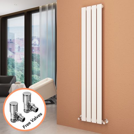 ELEGANT 1600x304mm Designer Vertical Radiator Flat Panel White Column Central Heating with Angled Radiator Valves (1/5)