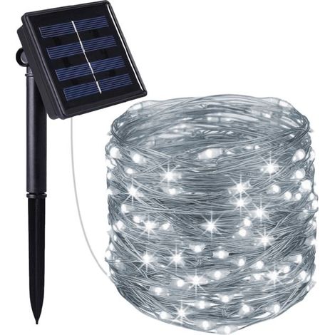 200 LED Guirlande solaire extérieur, 32 m avec 8 modes d'éclairage, blanc froid, pour jardin et terrasse (1/5)