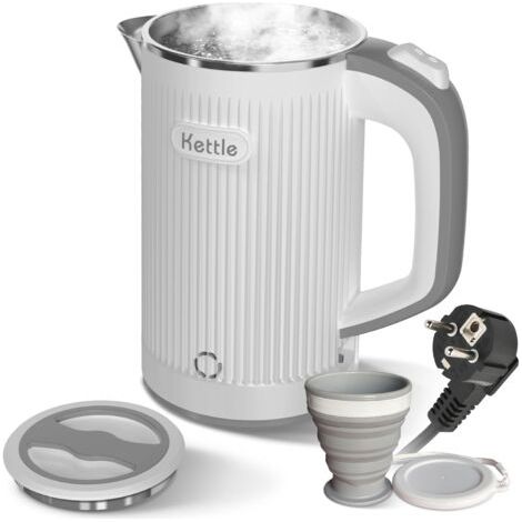 Bouilloire électrique portable avec tasse pliante, 800ml voyage bouilloire électrique cuisson rapide silencieux en acier inoxydable petite bouilloire bouilloire basse puissance, arrêt automatique, pro