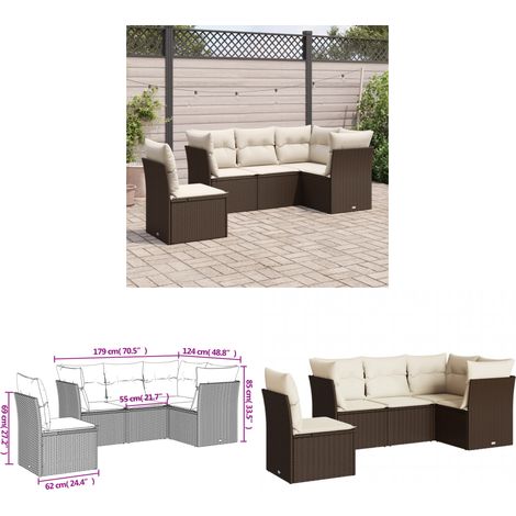 5-tlg. Garten-Sofagarnitur mit Kissen Braun Poly Rattan - Gartensorte - Outdoor Möbel - Lounge Set - Gartenlounge - Rattan Sofa - Home & Living