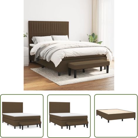 The Living Store Boxspringbett mit Matratze Dunkelbraun 140x200 cm Stoff - Boxspringbett - Doppelbett - Bettenrahmen - Matratze - Betttisch (1/5)