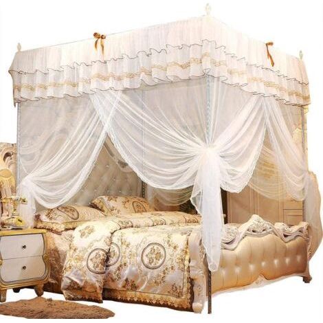 Viereckiges Moskitonetz fürs Bett, Bettvorhang, luxuriöses Moskitonetz, Prinzessinnenstil, viereckiger Himmelbettvorhang, dreiseitige Öffnung (180 x 200 x 200 cm)