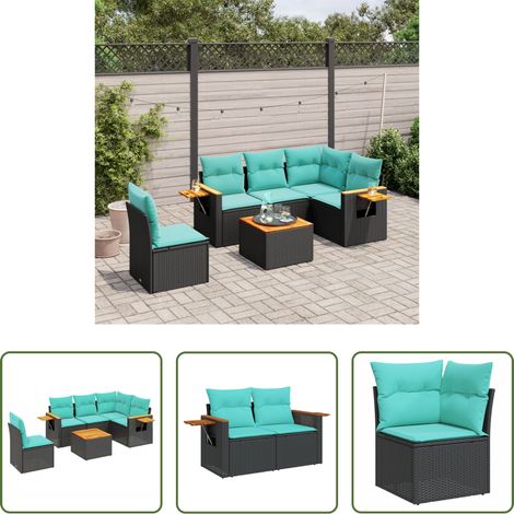 Gartentisch - 6-tlg. Garten-Sofagarnitur mit Kissen Schwarz Poly Rattan (1/5)
