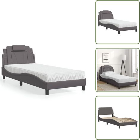 Bett mit Matratze Grau 80x200 cm Kunstleder - Schlafzimmermöbel - Betten - Doppelbetten - Boxspringbetten - Lattenrost