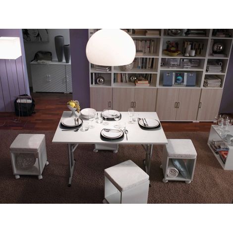 Dmora Tavolo pieghevole Arnica, Tavolo da campeggio con gambe pieghevoli in metallo, Tavolo da pranzo moderno multiuso, 100% Made in Italy, Cm 125x75h80, Bianco, con imballo rinforzato (1/5)