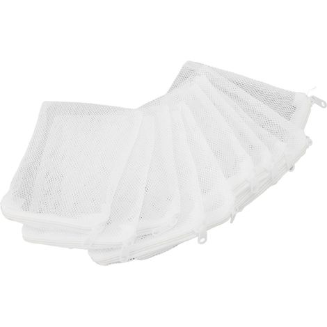 Lot de 10 sacs filtrants pour aquarium avec fermeture éclair, réutilisables, à mailles fines, pour charbon actif, anneaux céramiques et fibre de tourbe. (1/5)