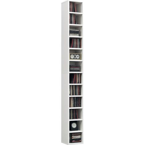 Optimiser l'espace meuble colonne de rangement CD et DVD blanc fin 12 compartiments capacité 204 disques fixation murale (1/5)