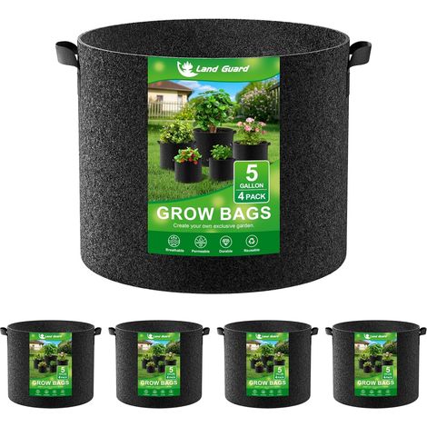 Filiyano-Lot de 4 sacs de culture pour plantes, 5 gallons (environ 15,7 litres), sacs de culture de jardin épais non tissés avec poignées, noirs. (1/5)