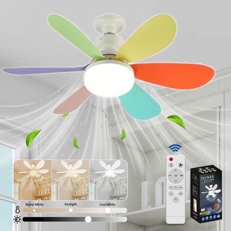 Ventilateur de Plafond avec Lumière et Telecommande, LED Ventilateur Dimmable Plafonnier avec 40W E27 Lampe Intégrée, 6 Pales, 3 Vitesses, Silencieux, pour Salon, Chambre, Coucher,Sans base(Couleur) (1/5)