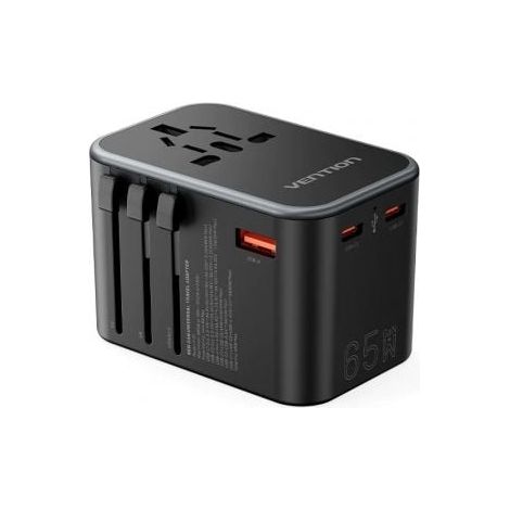Cargador de Pared Universal Vention FJDB0/ Toma de Corriente Universal/ 2xUSB Tipo-C/ 1xUSB/ 65W