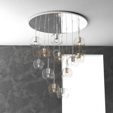 SOSPENSIONE CROMO TONDA 12 LUCI VETRI TUTTI PICCOLO (6X TRASPARENTE + 6X AMBRA) 1155CR-S12 TP-TA